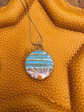 Rising Sun Pendant Necklace Ceramic Kiln Fired Handcrafted Pendant Jewelry